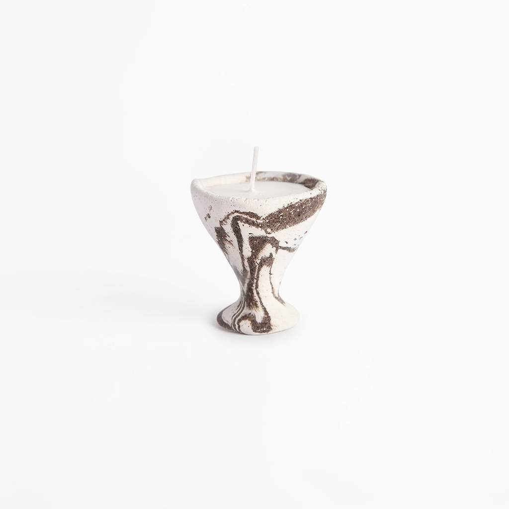 Handcrafted Nerikomi Ceramic Candle - Dark Marbled Pedestal