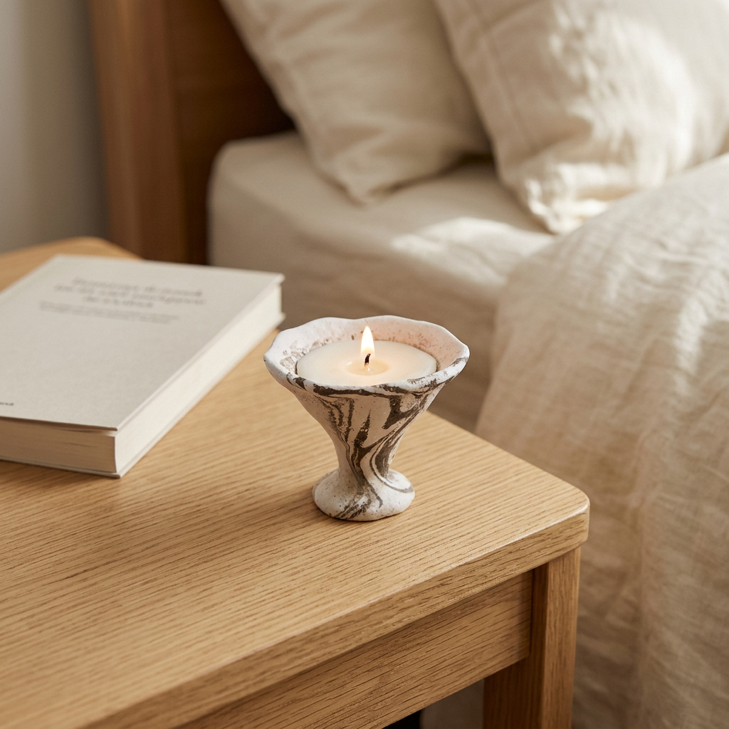 Handcrafted Marbled Ceramic Scented Candle - Sculptural Pedestal